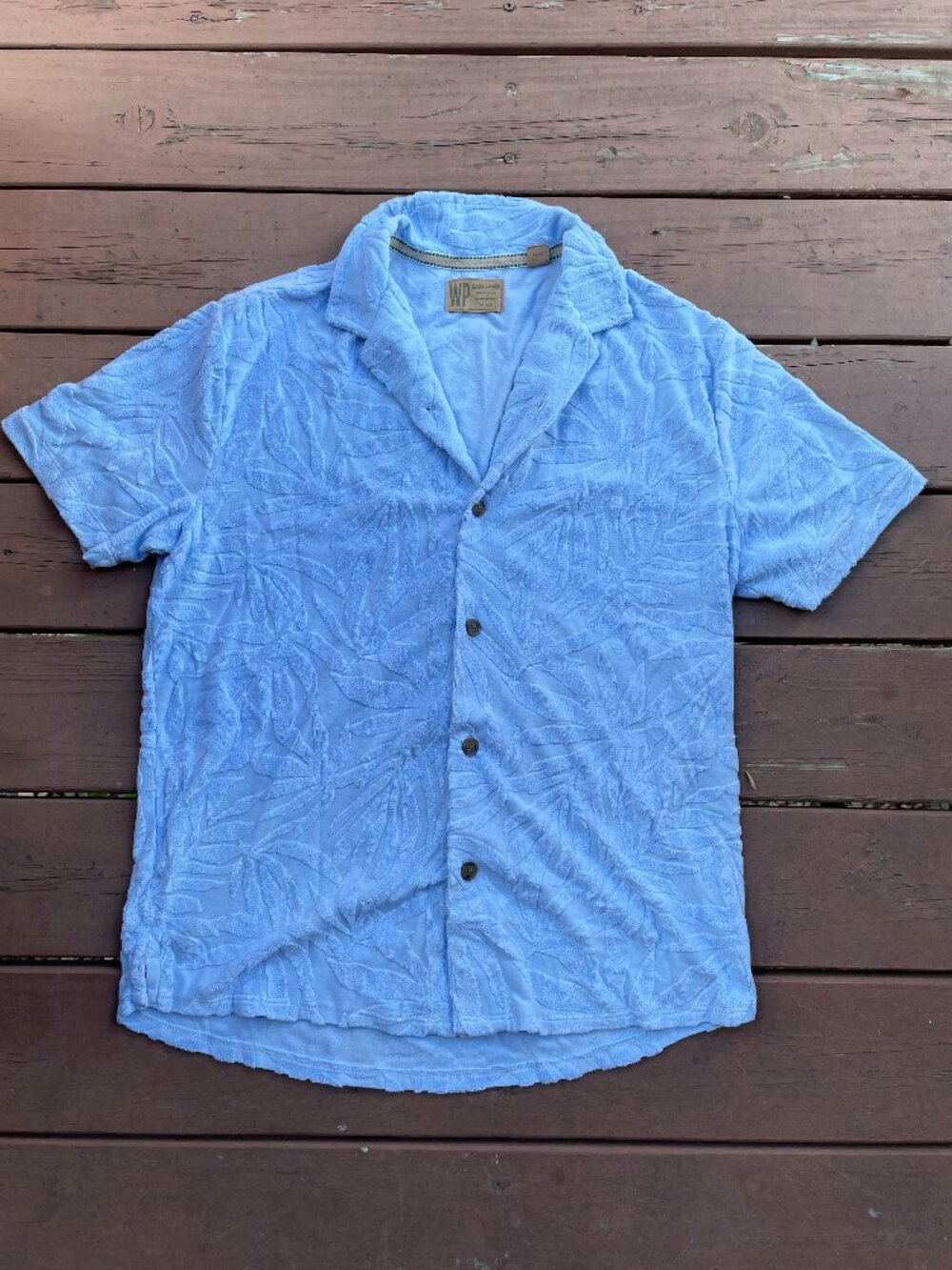Weather Proof Baby Blue Fuzzy Button Up Shirt - Size L